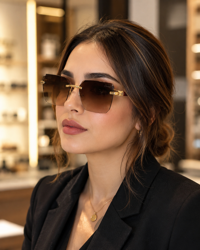 عینک زنانه مدل Cartier فلزی پلی کربنات شرکتی